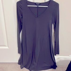 Express - Dark Gray V Neck L/S Fit & Flare Dress - XS